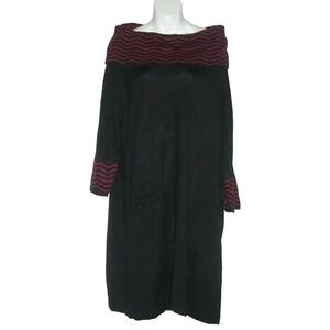 Studio One New York Sweater Dress Red Black Chevron Cowl Neck Off Shoulder Plus